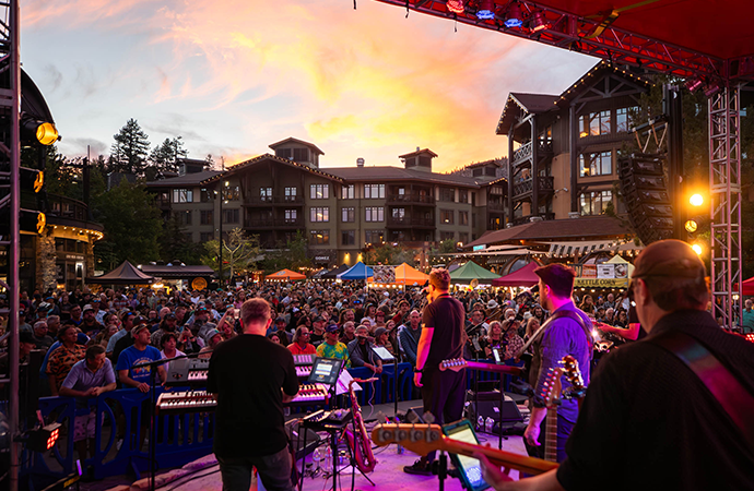 Looking out into a crowd during a band performance at The Village at Mammoth